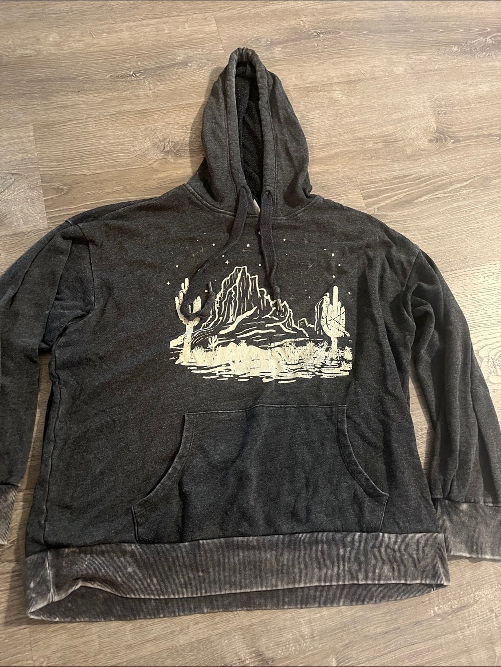 No Boundaries Black Hoodie with Cream Desert Mountain Graphic
